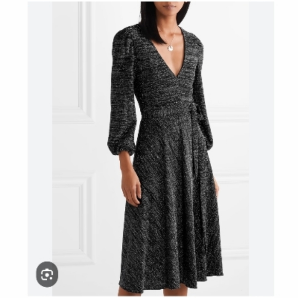 Alice+Olivia Coco Plung Neck Black Metalic Knit Midi Dress - Picture 6 of 16